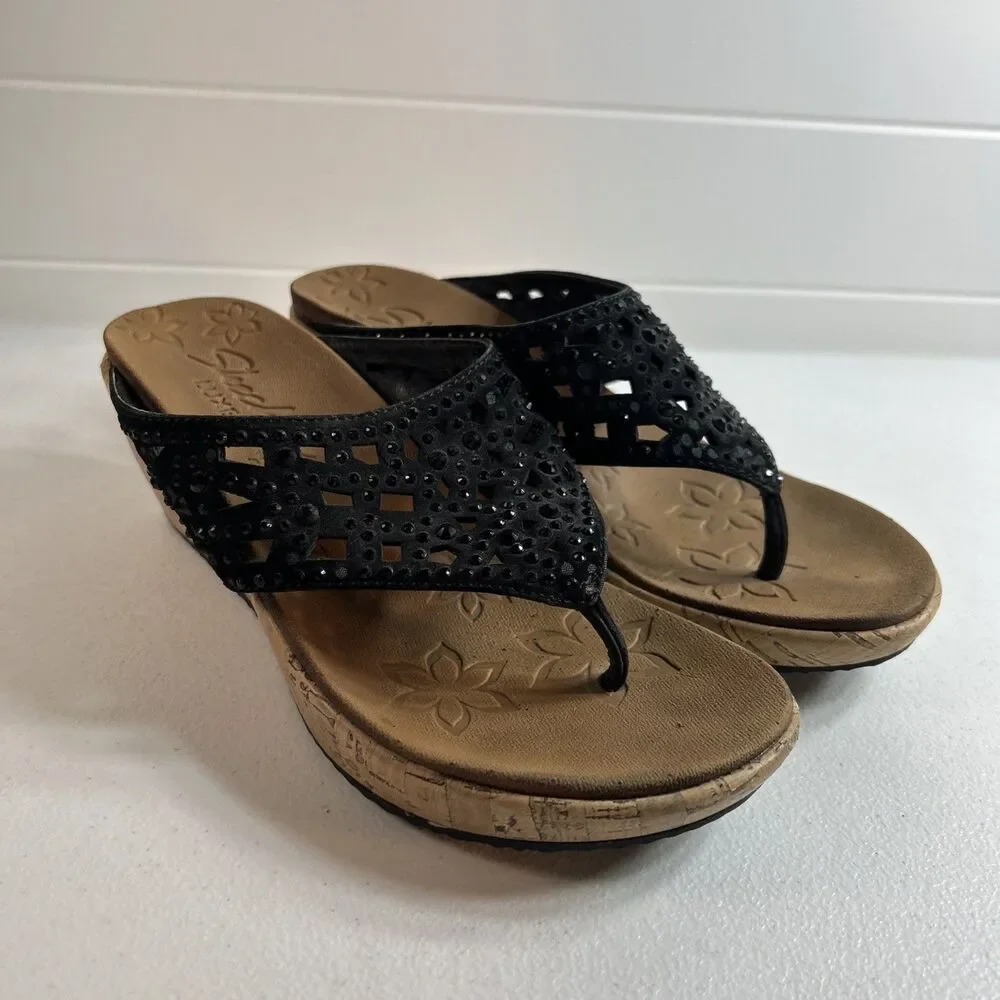 Skechers Women’s Sandal Size 5 Black Rhinestone Thong Bling